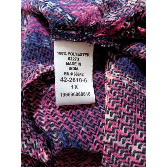 CATHERINES Blouse Tunic Top Plus 1X Career Office Dressy Tie Cuffs Pink Purple - Picture 6 of 9
